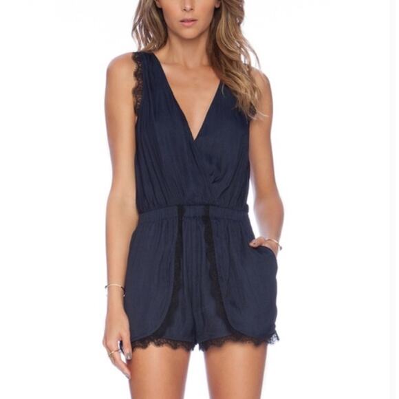 NWT NBD Sugar Romper Navy Blue Black Lace XS Extra Small - Picture 1 of 11
